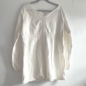 Eucalyptus Tunic Top Neutral Boho Guatemala Cotton Linen Womens Sz Large